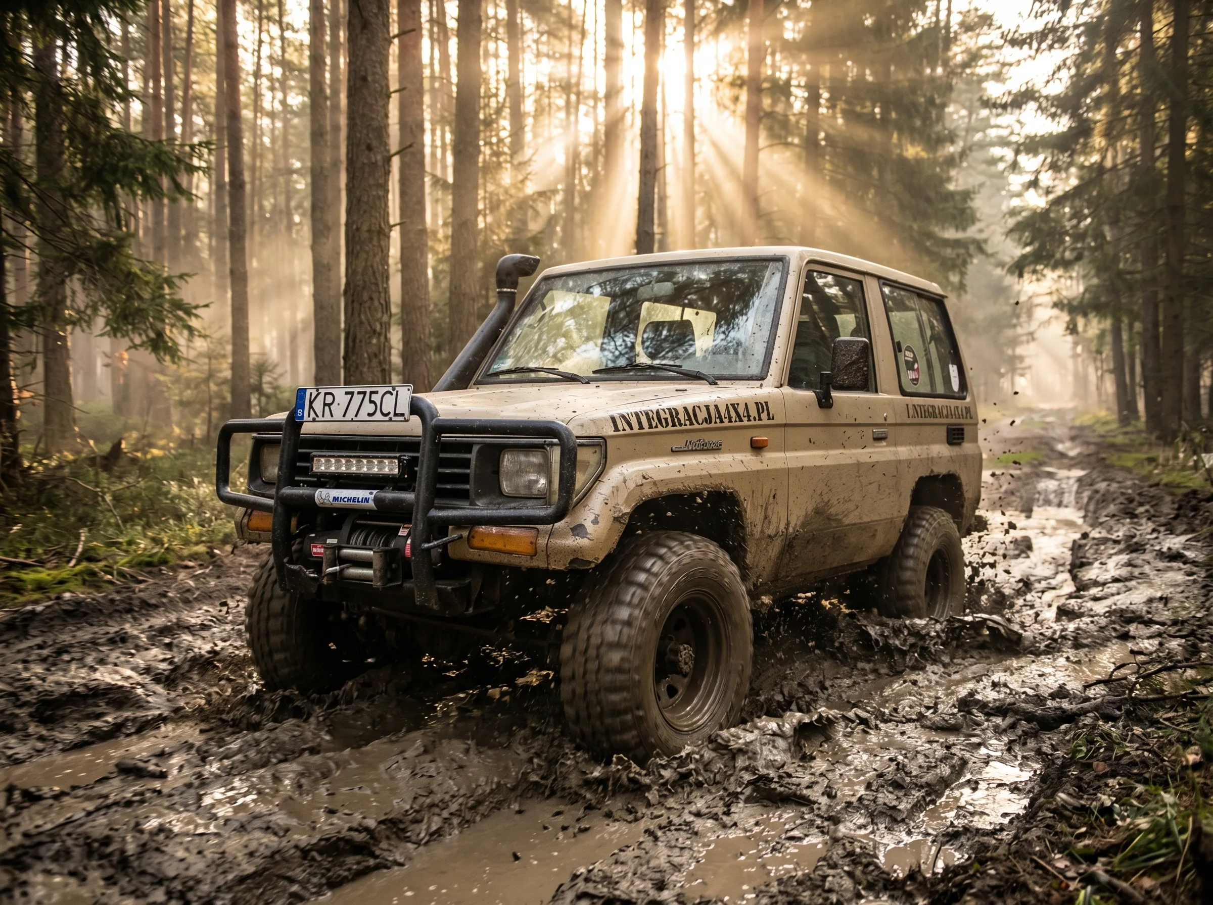 Toyota Land Cruiser Integracja4x4 w błocie w lesie